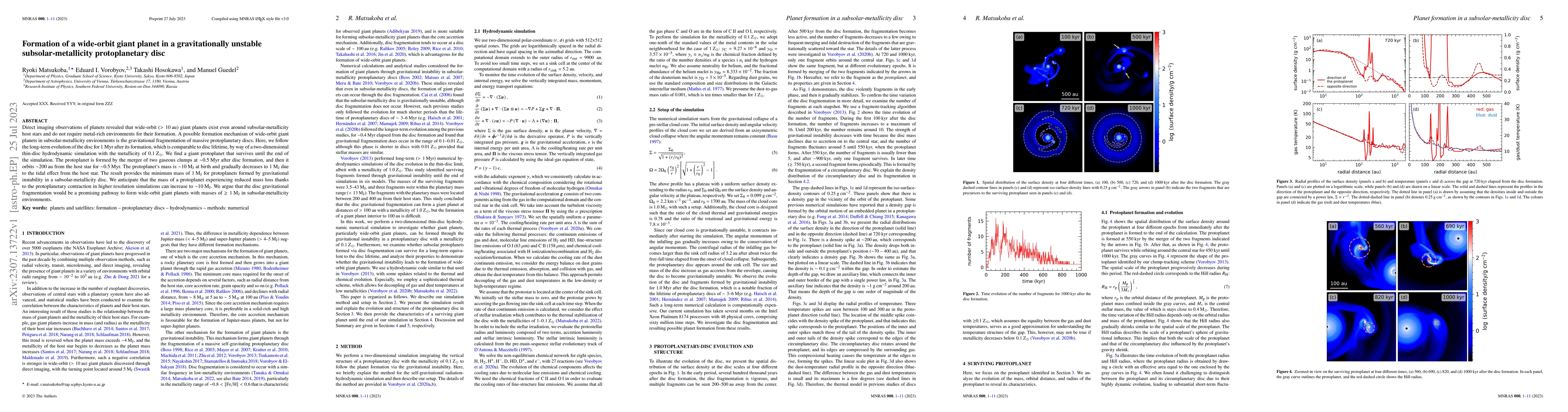 Thumbnail for Formation of a wide-orbit giant planet in a gravitationally unstable
  subsolar-metallicity protoplanetary disc