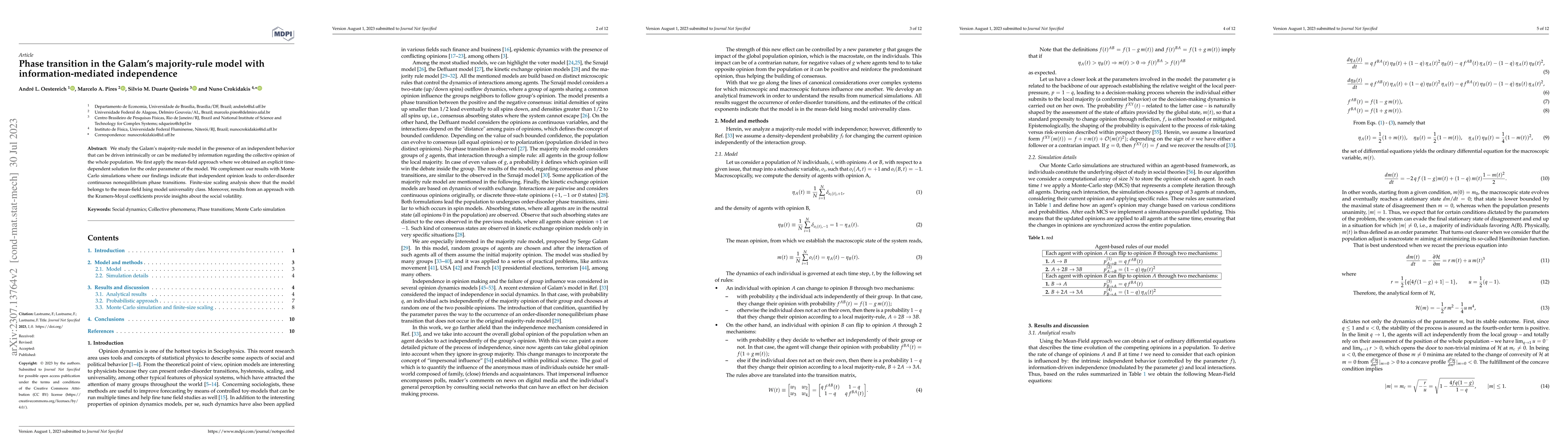 Thumbnail for Phase transition in the Galam's majority-rule model with
  information-mediated independence