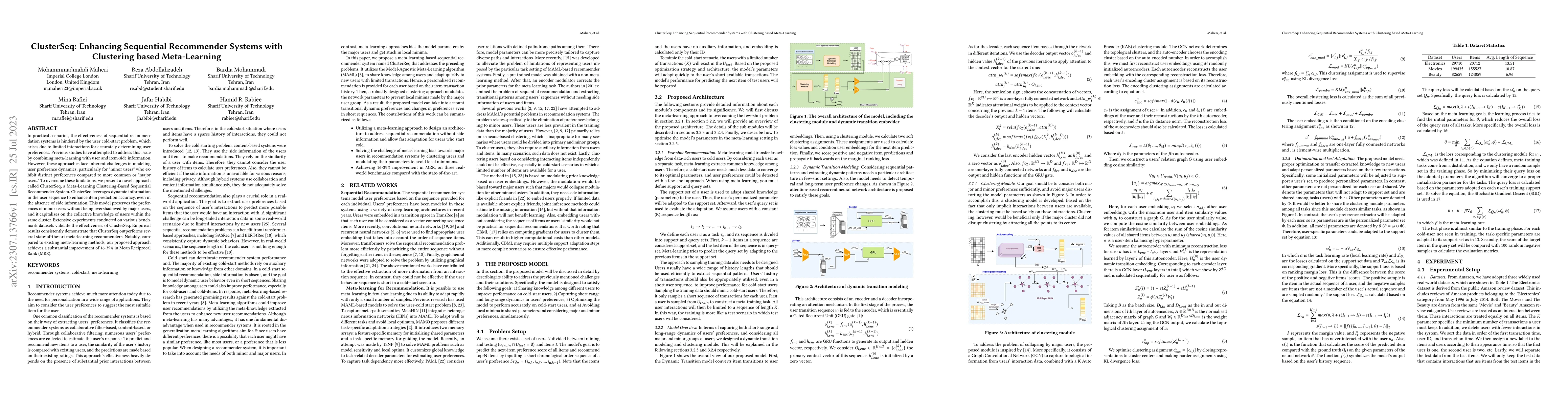 Thumbnail for ClusterSeq: Enhancing Sequential Recommender Systems with Clustering
  based Meta-Learning