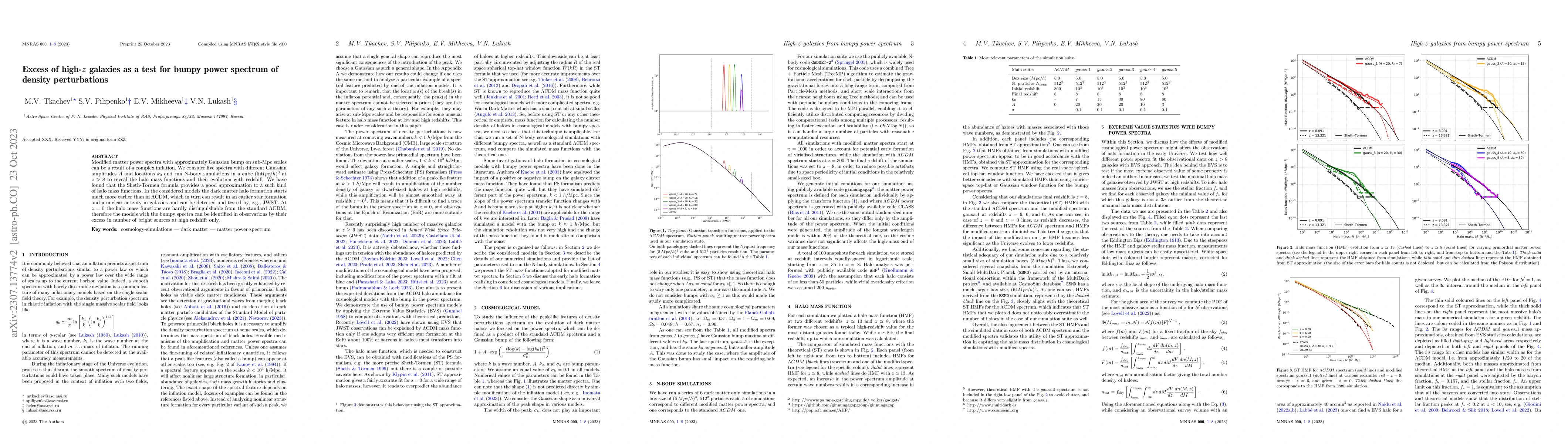 Thumbnail for Excess of high-$z$ galaxies as a test for bumpy power spectrum of
  density perturbations