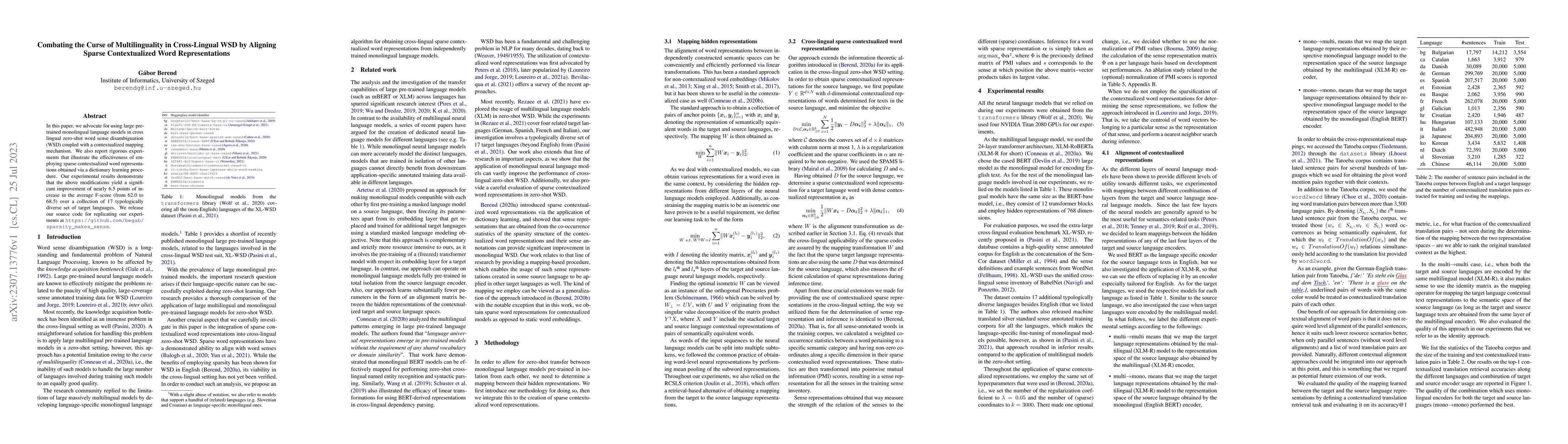Thumbnail for Combating the Curse of Multilinguality in Cross-Lingual WSD by Aligning
  Sparse Contextualized Word Representations