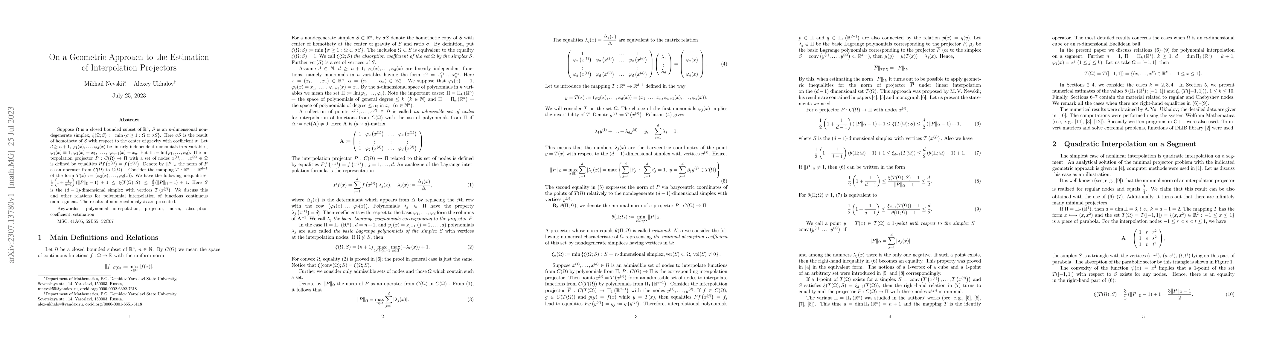 Thumbnail for On a Geometric Approach to the Estimation of Interpolation Projectors