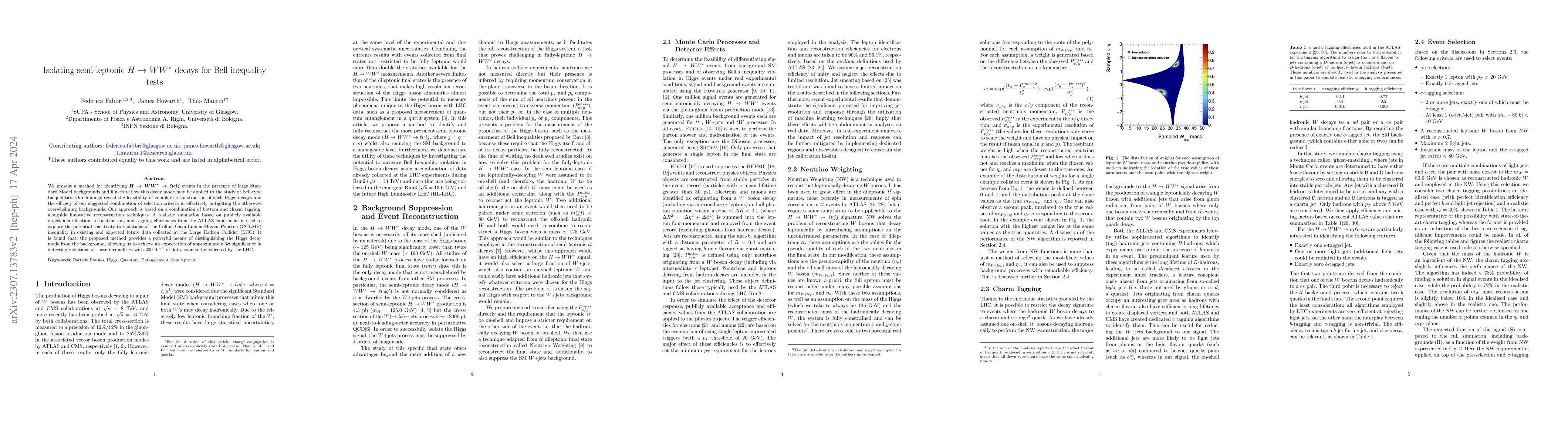 Thumbnail for Isolating semi-leptonic $H\rightarrow WW^{*}$ decays for Bell inequality
  tests