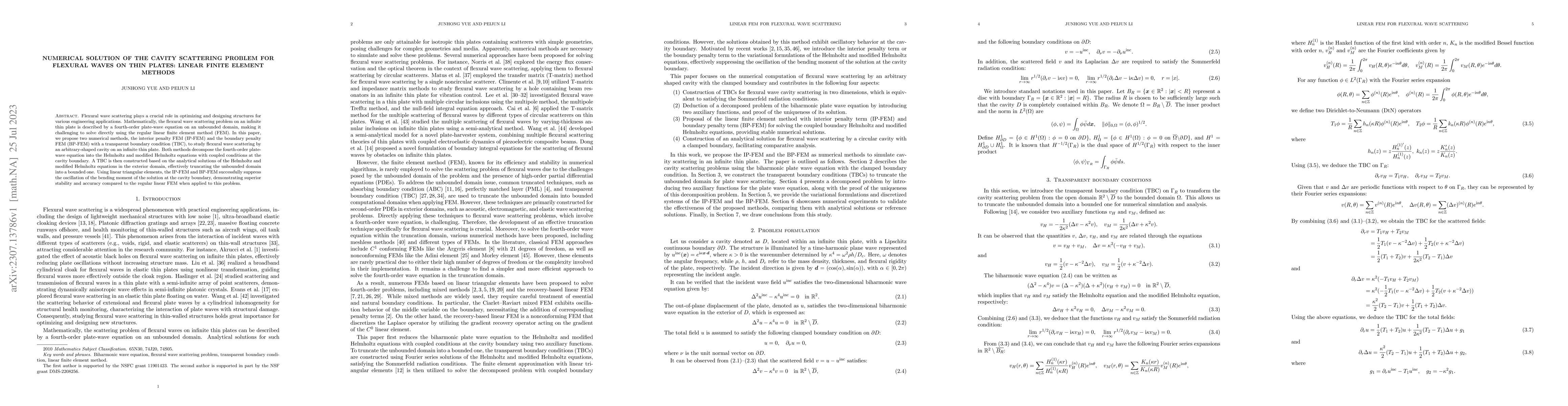 Thumbnail for Numerical solution of the cavity scattering problem for flexural waves
  on thin plates: linear finite element methods