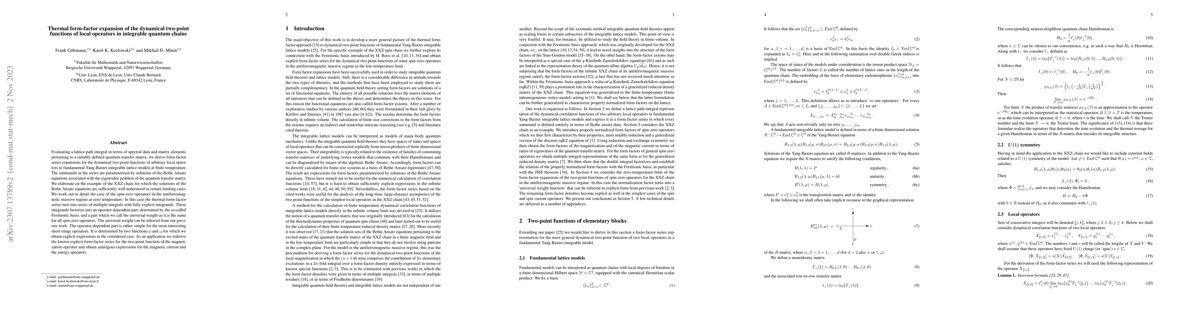 Thumbnail for Thermal form-factor expansion of the dynamical two-point functions of
  local operators in integrable quantum chains