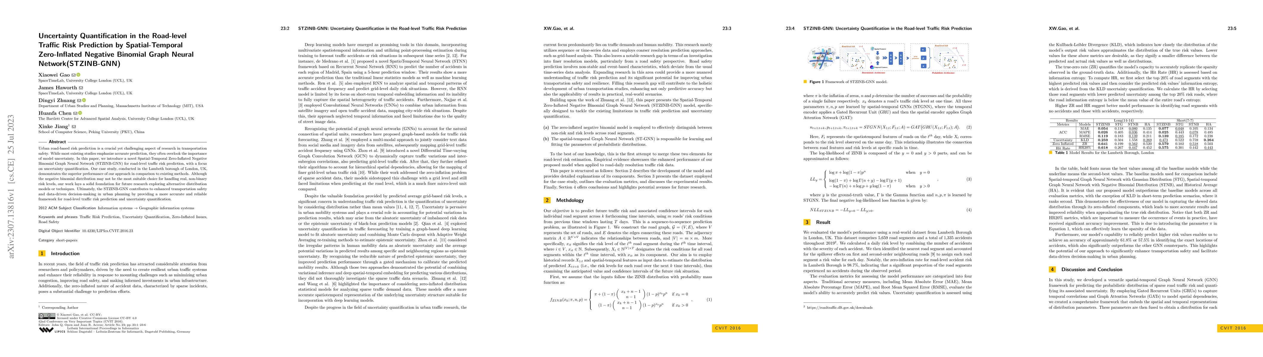 Thumbnail for Uncertainty Quantification in the Road-level Traffic Risk Prediction by
  Spatial-Temporal Zero-Inflated Negative Binomial Graph Neural
  Network(STZINB-GNN)