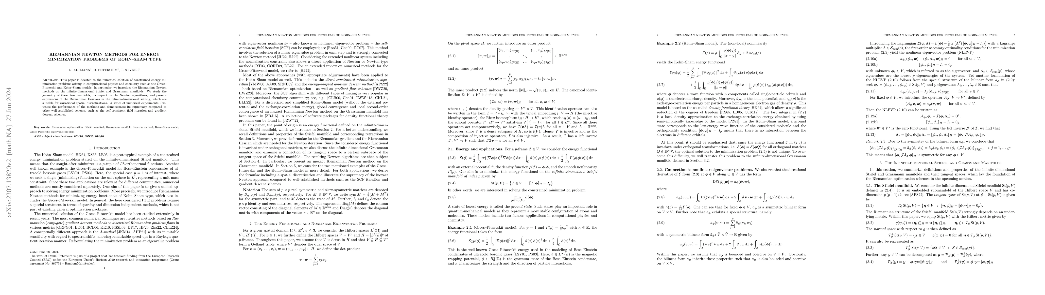 Thumbnail for Riemannian Newton methods for energy minimization problems of Kohn-Sham
  type