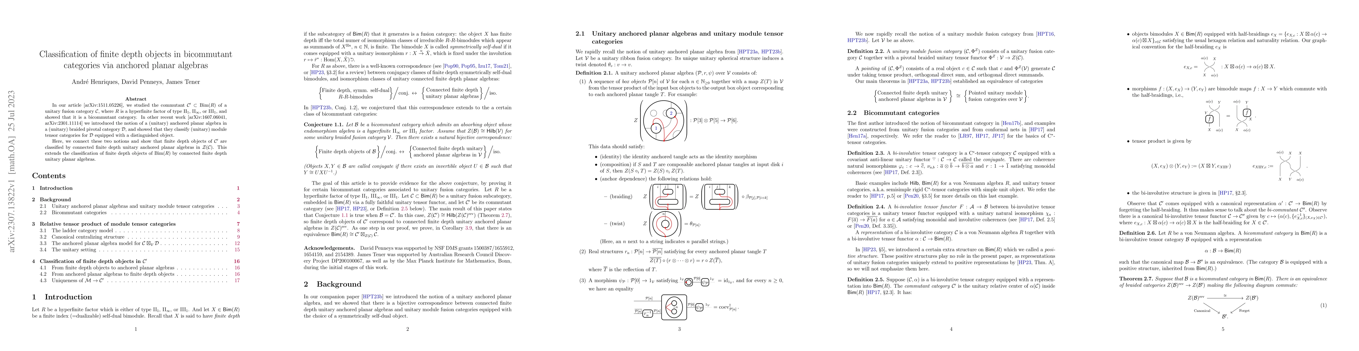 Thumbnail for Classification of finite depth objects in bicommutant categories via
  anchored planar algebras