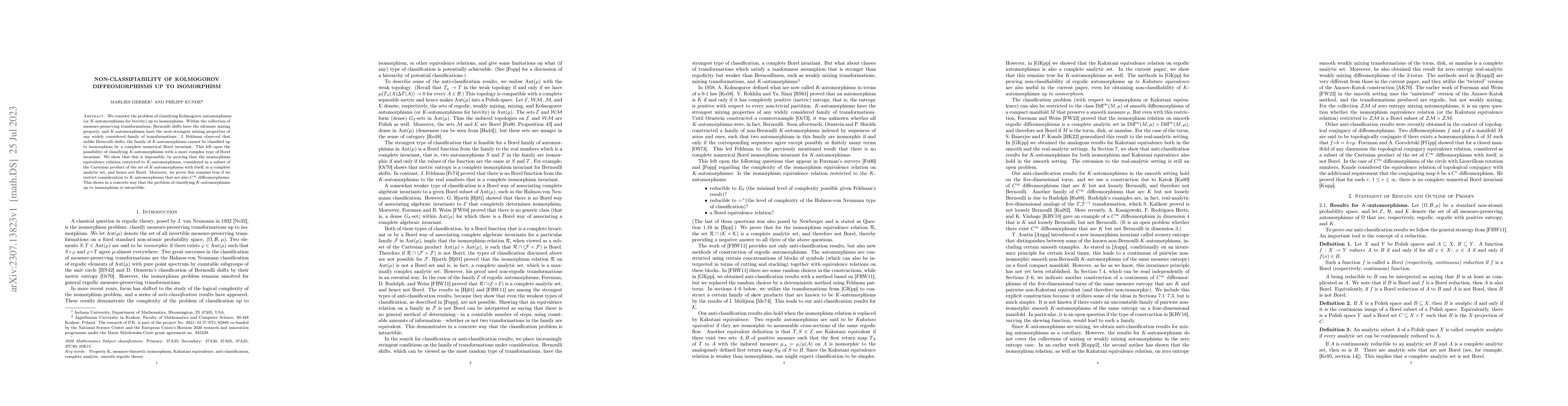 Thumbnail for Non-Classifiability of Kolmogorov Diffeomorphisms up to Isomorphism