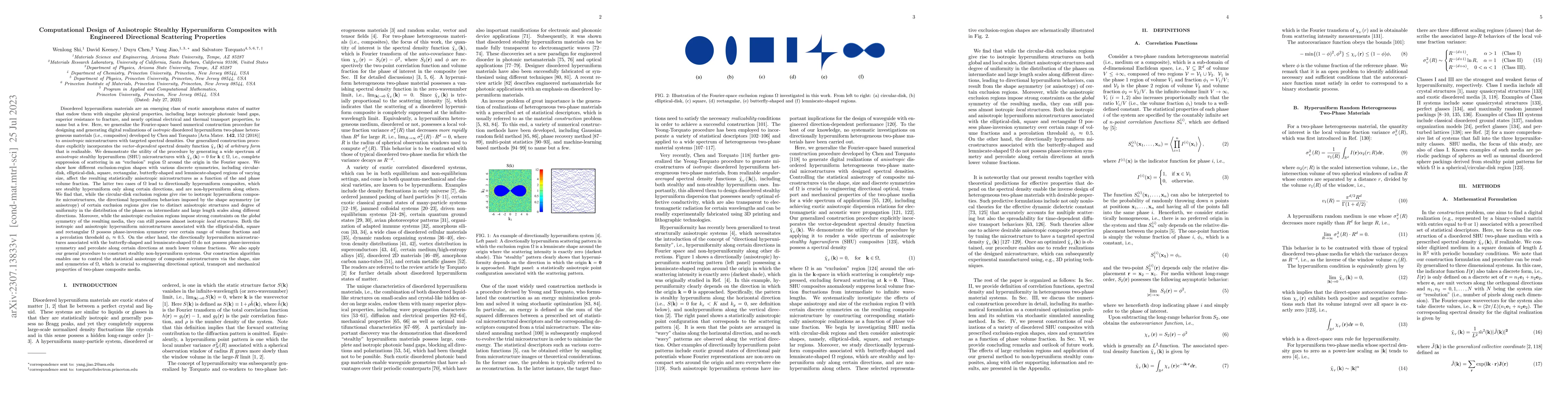 Thumbnail for Computational Design of Anisotropic Stealthy Hyperuniform Composites
  with Engineered Directional Scattering Properties
