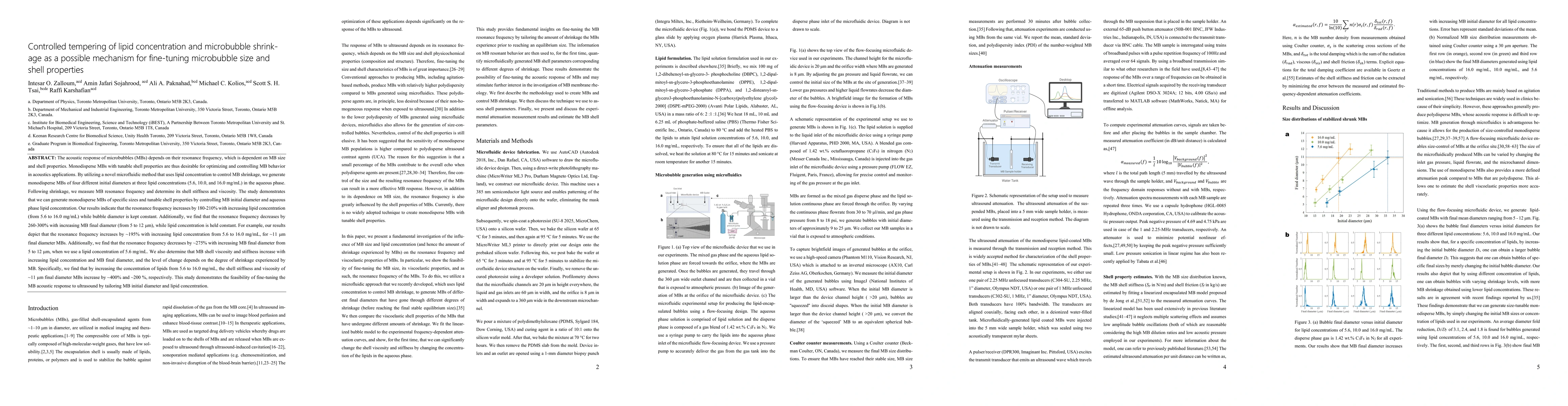 Thumbnail for Controlled tempering of lipid concentration and microbubble shrinkage as
  a possible mechanism for fine-tuning microbubble size and shell properties