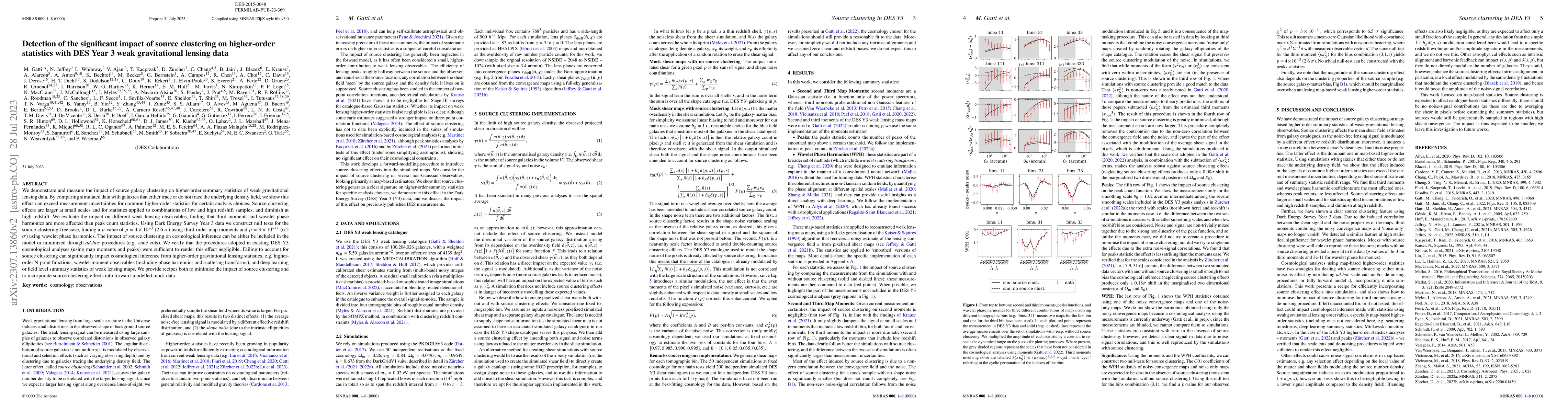 Thumbnail for Detection of the significant impact of source clustering on higher-order
  statistics with DES Year 3 weak gravitational lensing data