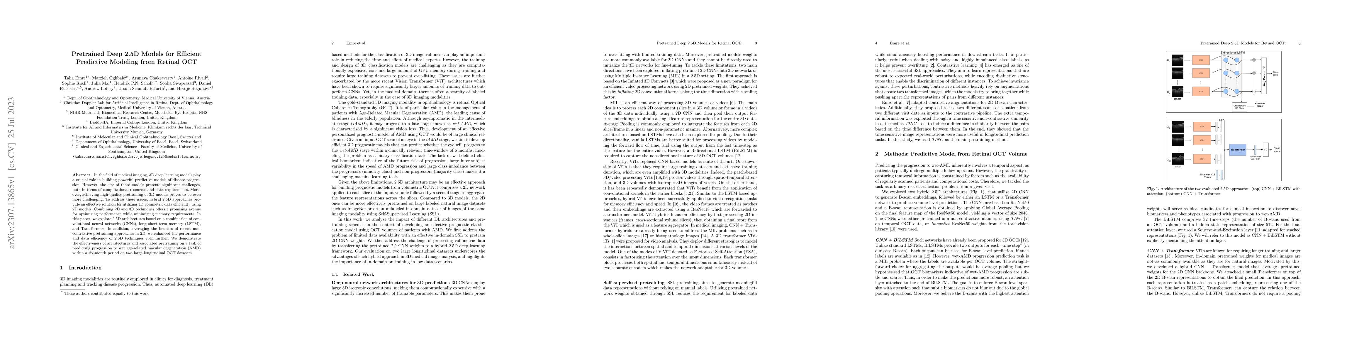 Thumbnail for Pretrained Deep 2.5D Models for Efficient Predictive Modeling from
  Retinal OCT
