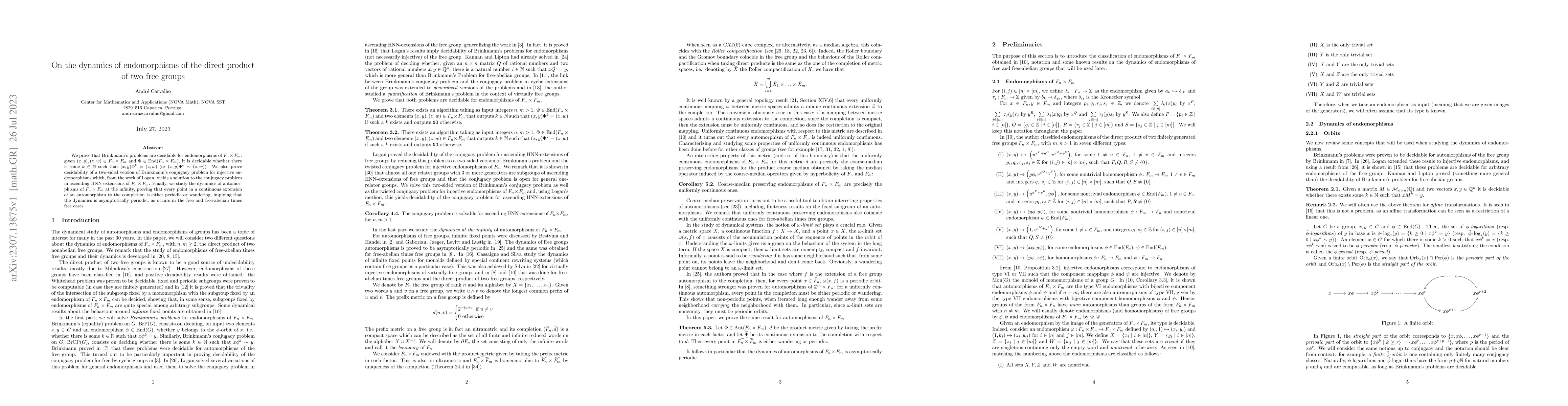 Thumbnail for On the dynamics of endomorphisms of the direct product of two free
  groups