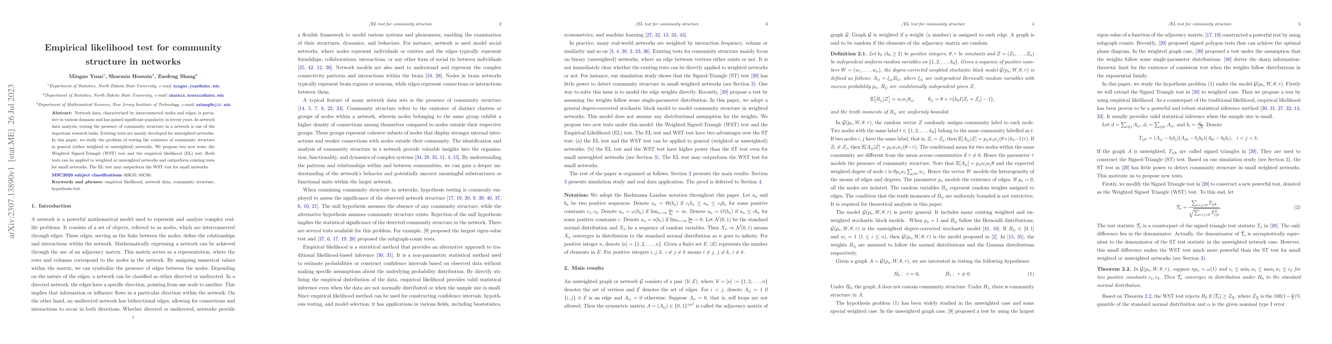 Thumbnail for Empirical likelihood test for community structure in networks
