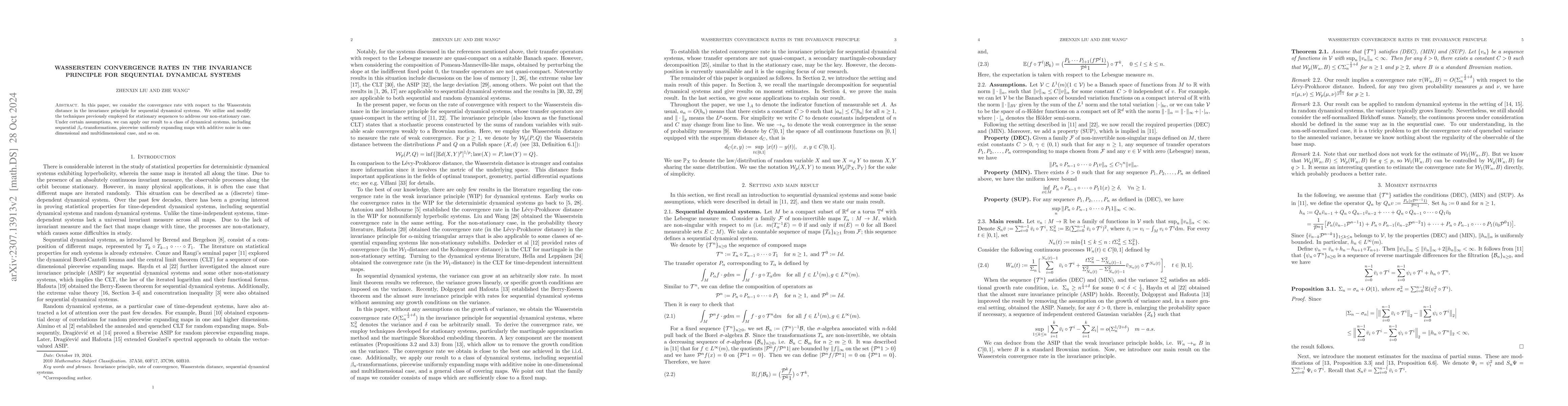 Thumbnail for Wasserstein convergence rates in the invariance principle for sequential
  dynamical systems