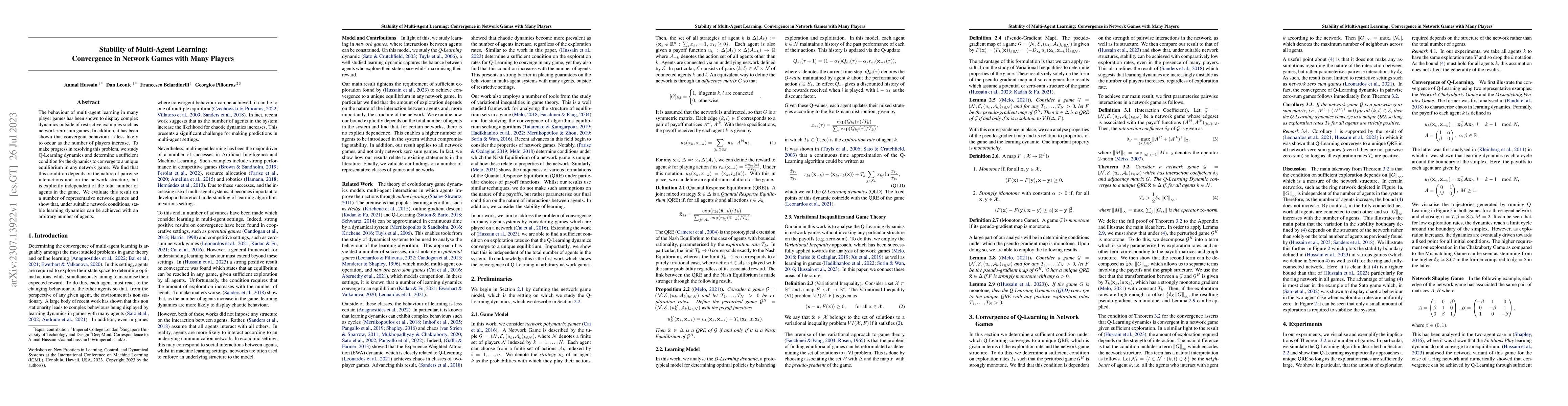 Thumbnail for Stability of Multi-Agent Learning: Convergence in Network Games with
  Many Players