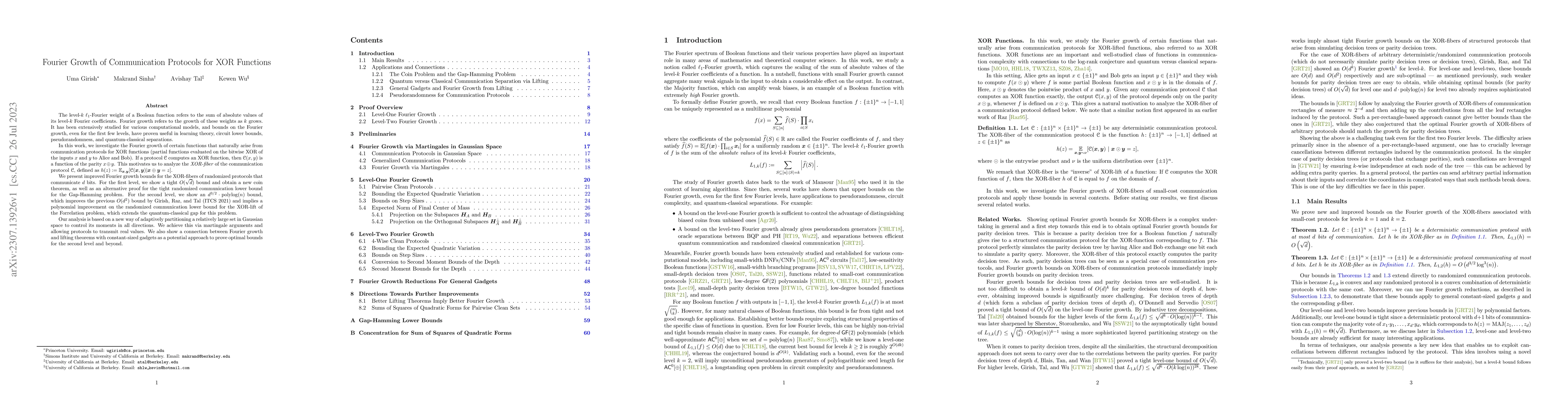 Thumbnail for Fourier Growth of Communication Protocols for XOR Functions