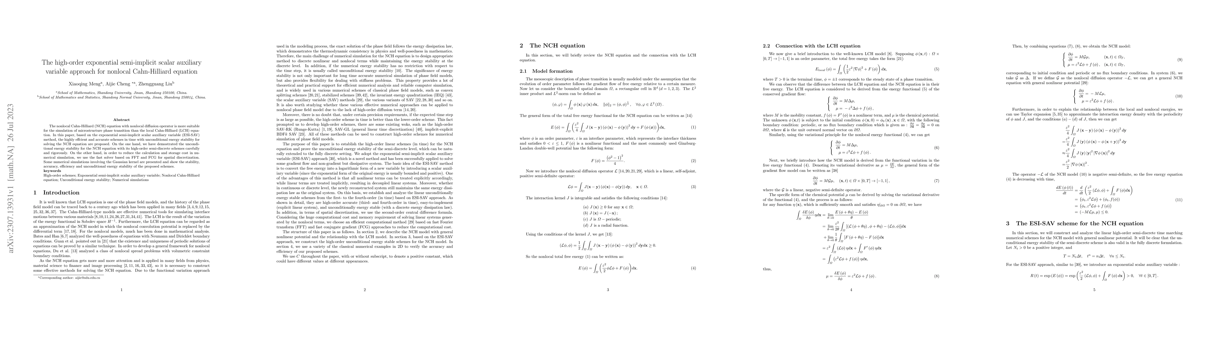 Thumbnail for The high-order exponential semi-implicit scalar auxiliary variable
  approach for nonlocal Cahn-Hilliard equation