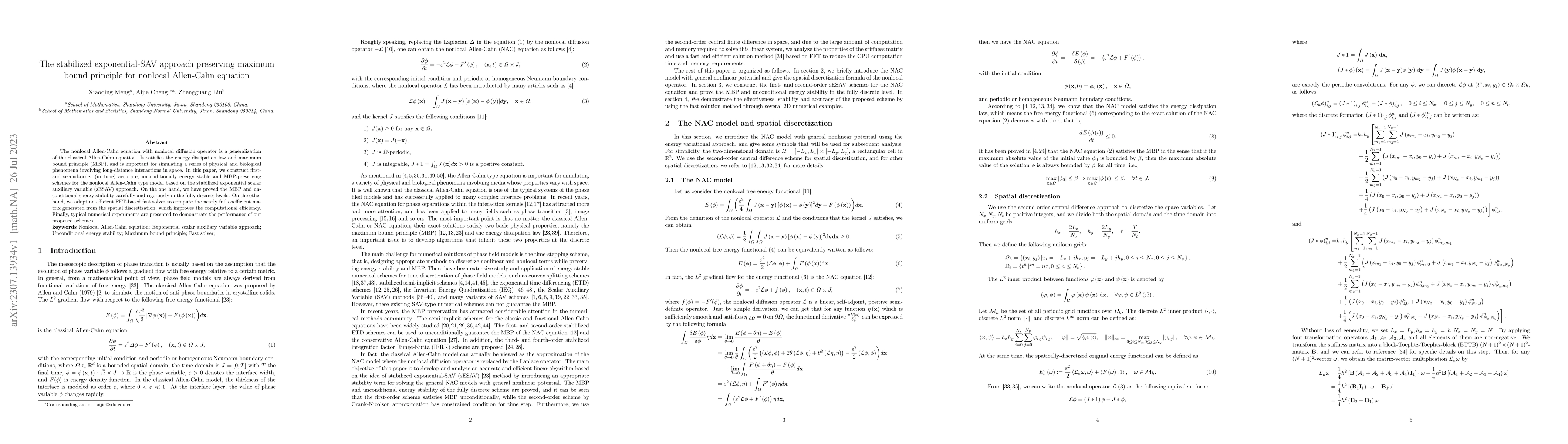 Thumbnail for The stabilized exponential-SAV approach preserving maximum bound
  principle for nonlocal Allen-Cahn equation