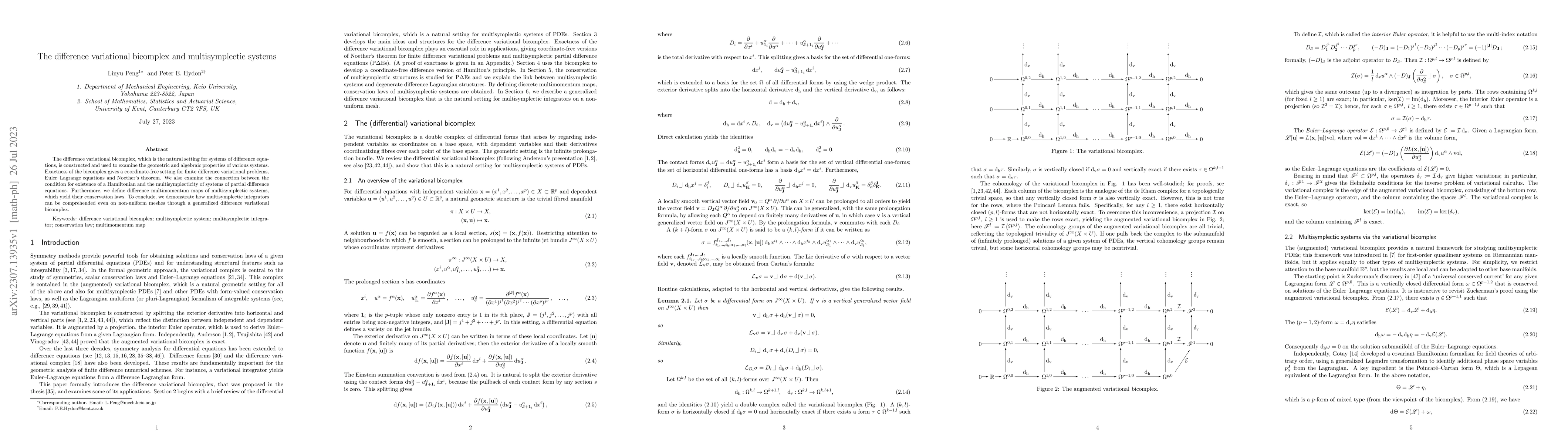 Thumbnail for The difference variational bicomplex and multisymplectic systems
