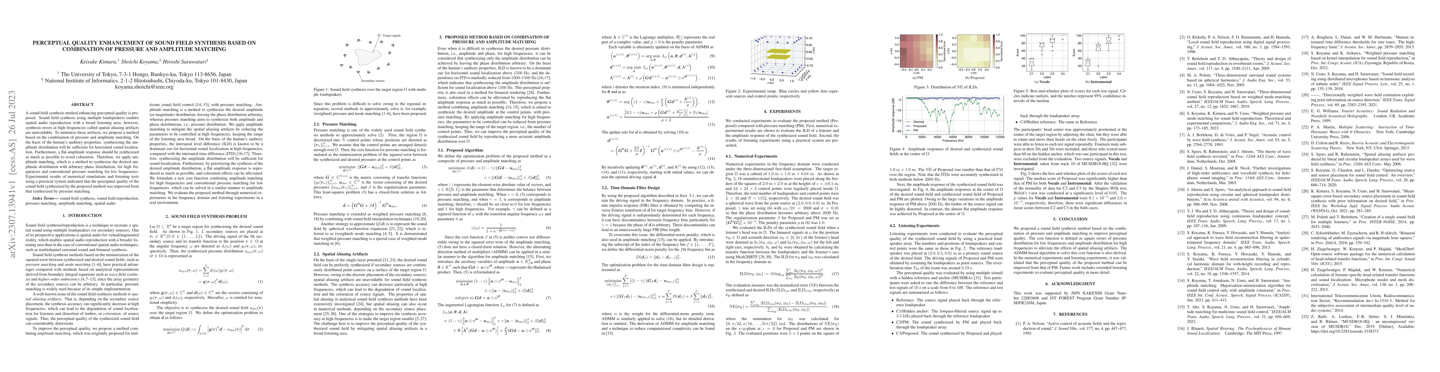 Thumbnail for Perceptual Quality Enhancement of Sound Field Synthesis Based on
  Combination of Pressure and Amplitude Matching
