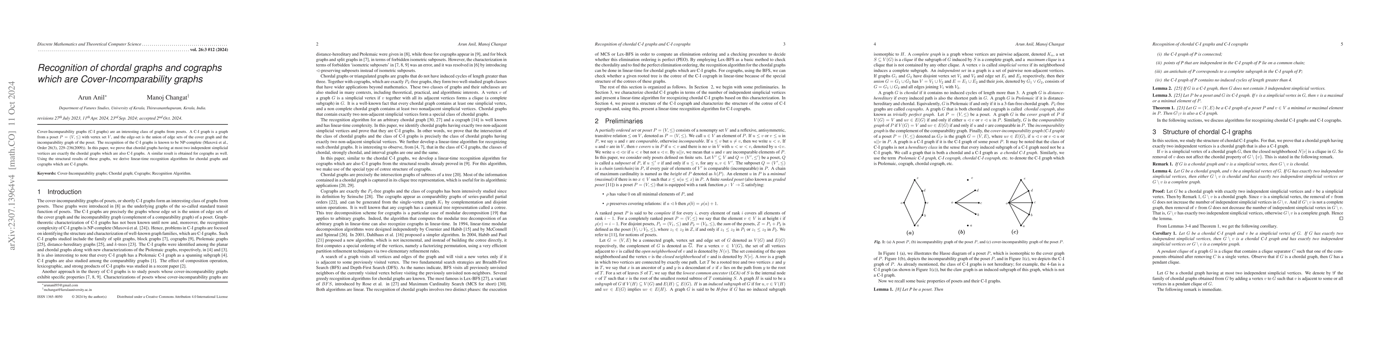 Thumbnail for Recognition of chordal graphs and cographs which are
  Cover-Incomparability graphs
