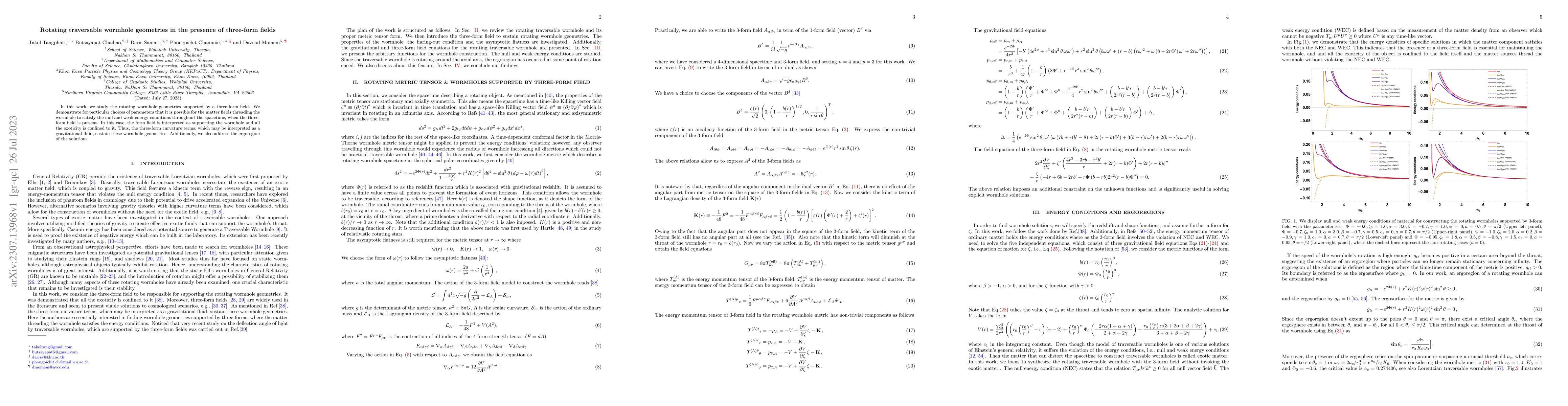 Thumbnail for Rotating traversable wormhole geometries in the presence of three-form
  fields