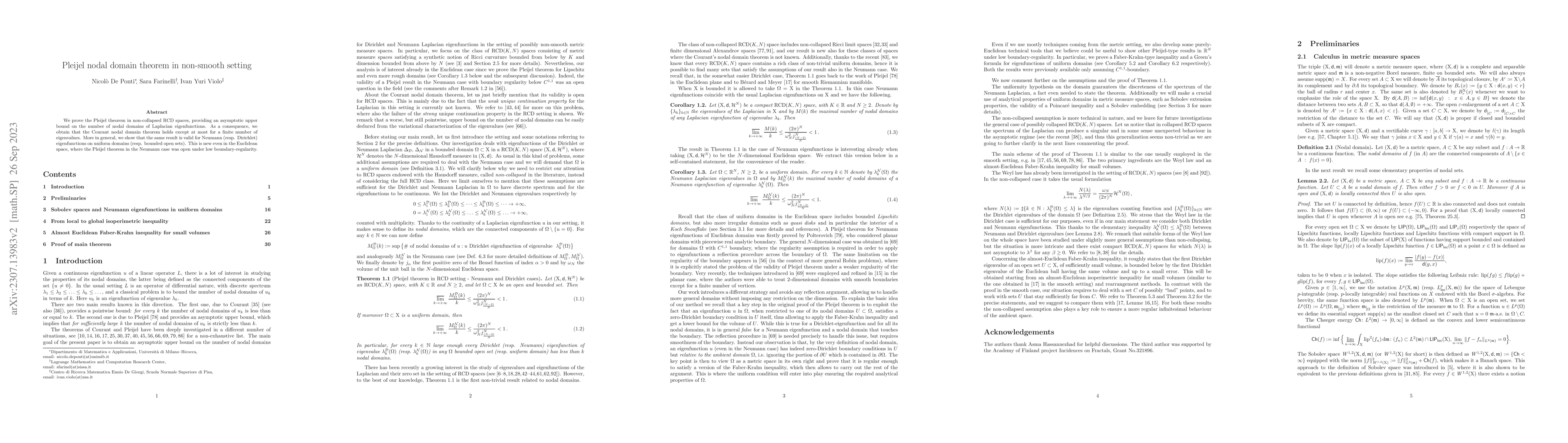 Thumbnail for Pleijel nodal domain theorem in non-smooth setting