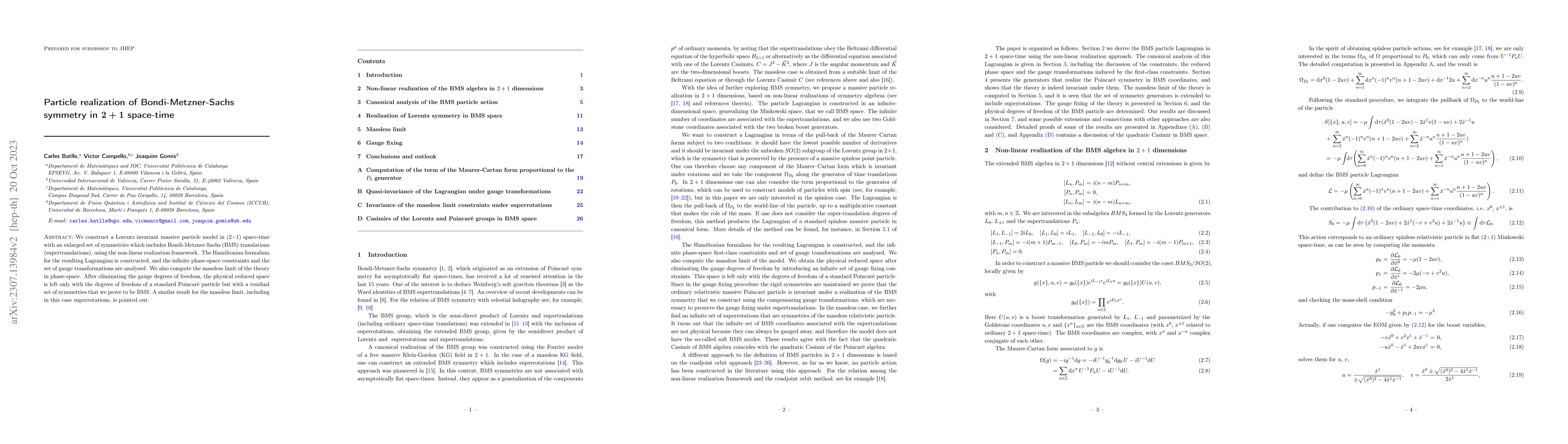 Thumbnail for Particle realization of Bondi-Metzner-Sachs symmetry in 2+1 space-time
