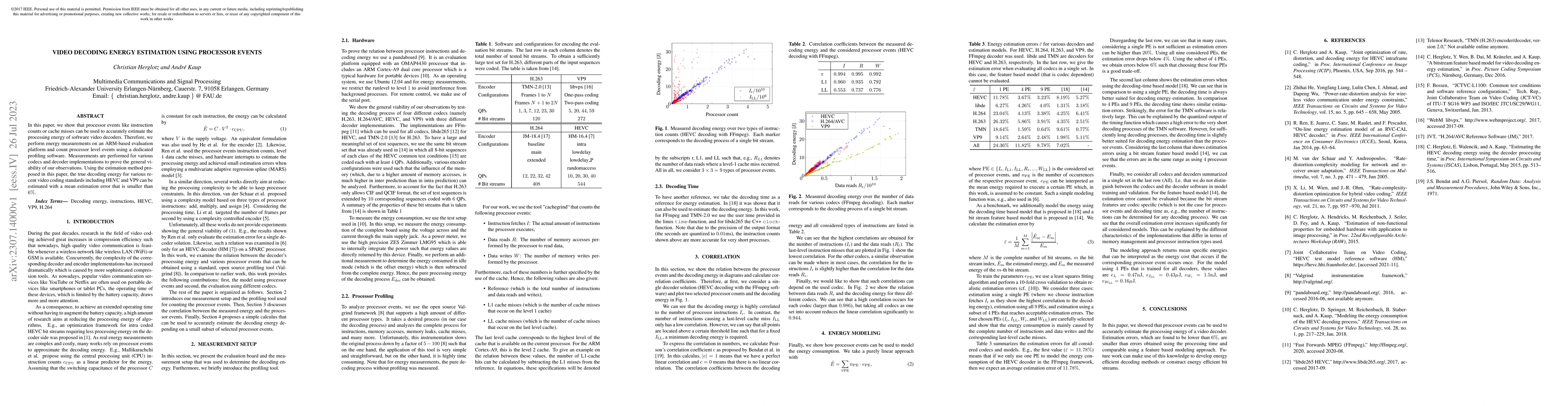 Thumbnail for Video Decoding Energy Estimation Using Processor Events