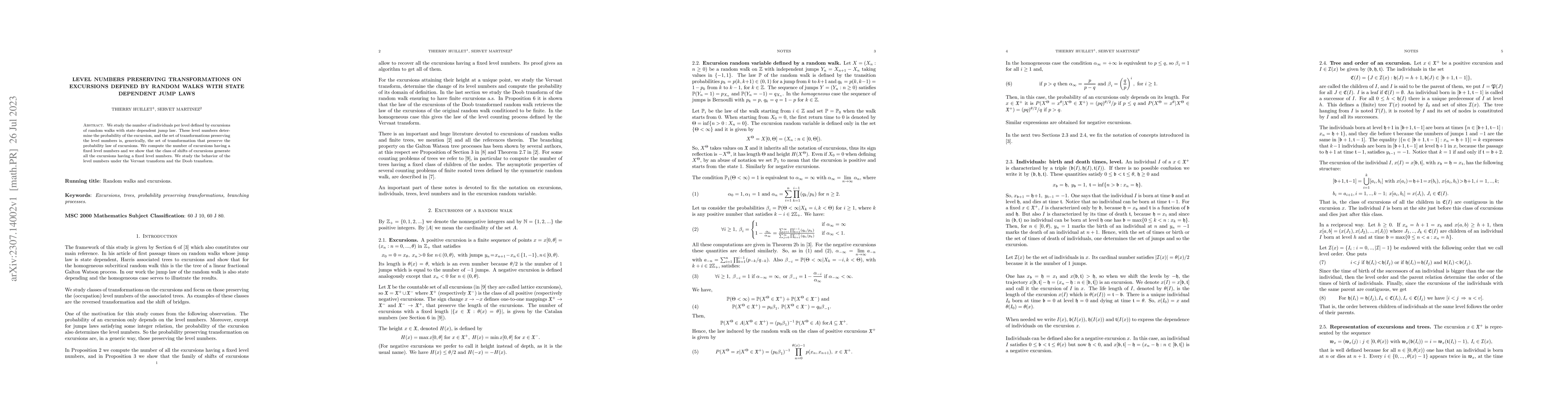Thumbnail for Level numbers preserving transformations on excursionsdefined by random
  walks with state dependent jump laws