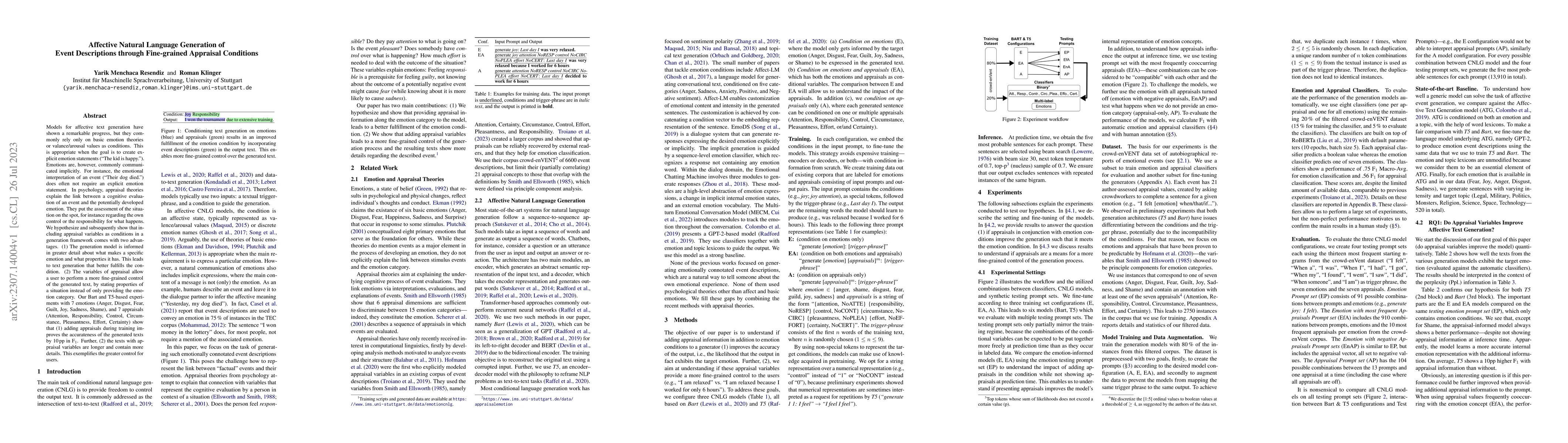 Thumbnail for Affective Natural Language Generation of Event Descriptions through
  Fine-grained Appraisal Conditions