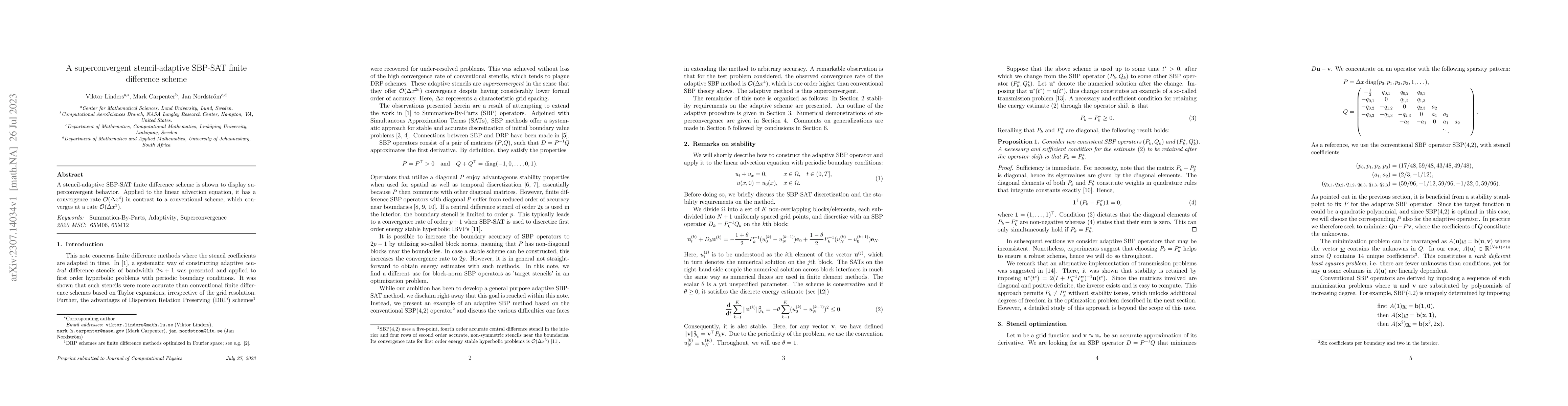 Thumbnail for A superconvergent stencil-adaptive SBP-SAT finite difference scheme