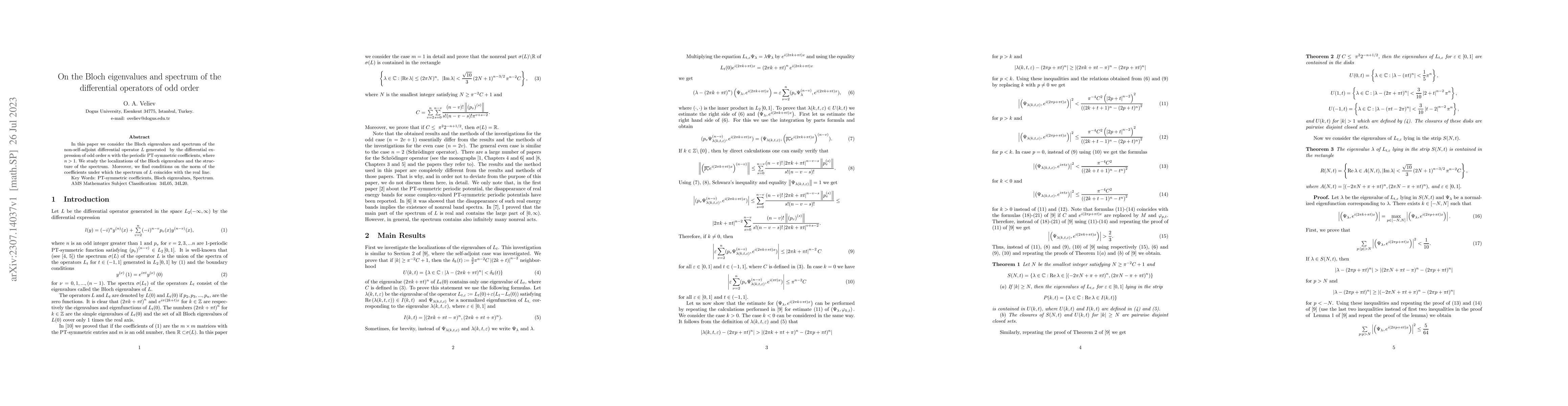 Thumbnail for On the Bloch eigenvalues and spectrum of the differential operators of
  odd order