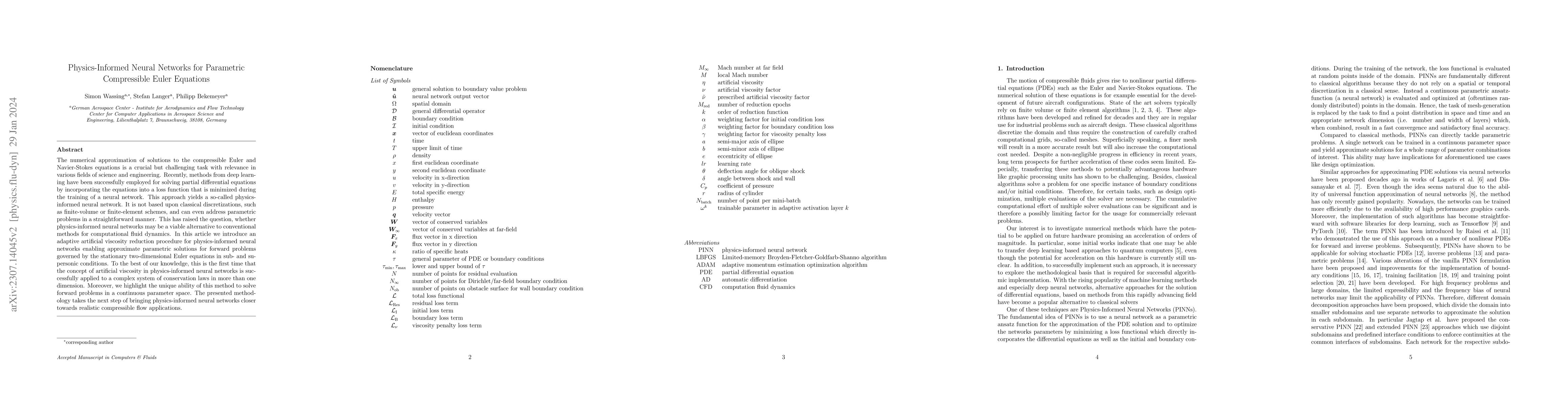 Thumbnail for Physics-Informed Neural Networks for Parametric Compressible Euler
  Equations