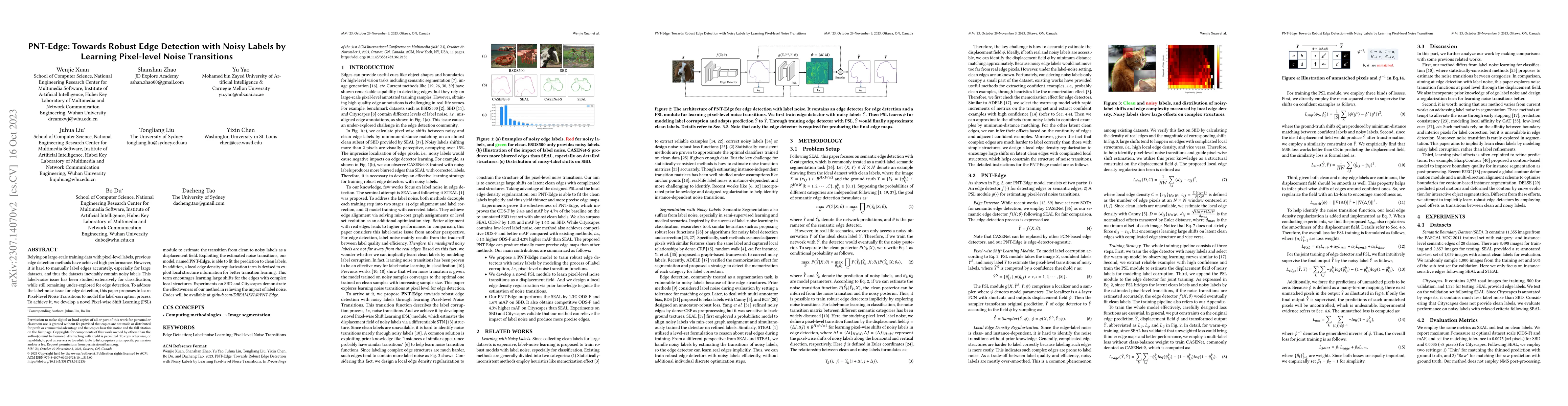 Thumbnail for PNT-Edge: Towards Robust Edge Detection with Noisy Labels by Learning
  Pixel-level Noise Transitions