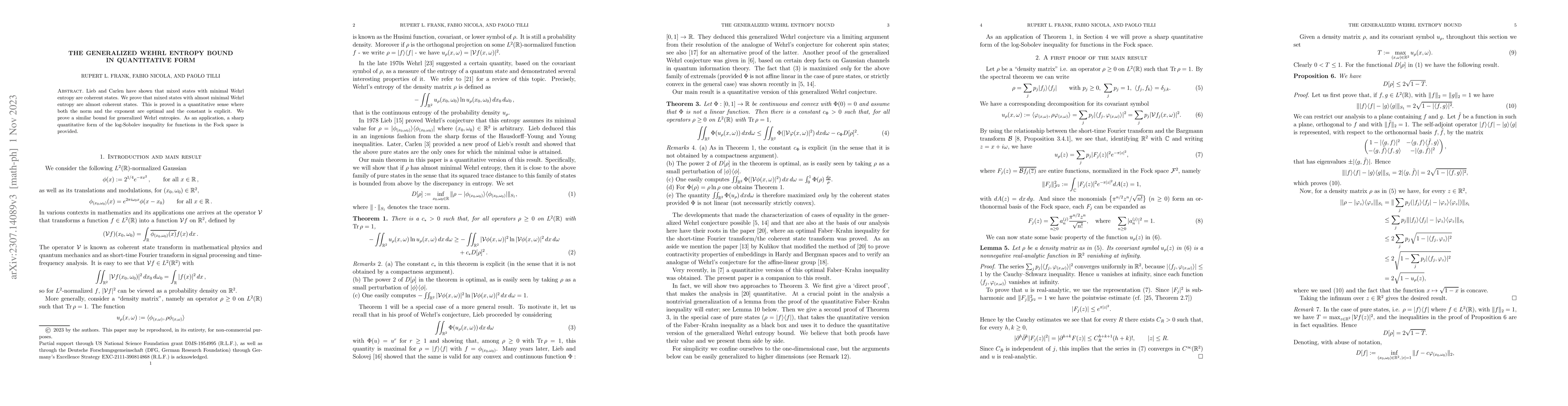 Thumbnail for The generalized Wehrl entropy bound in quantitative form