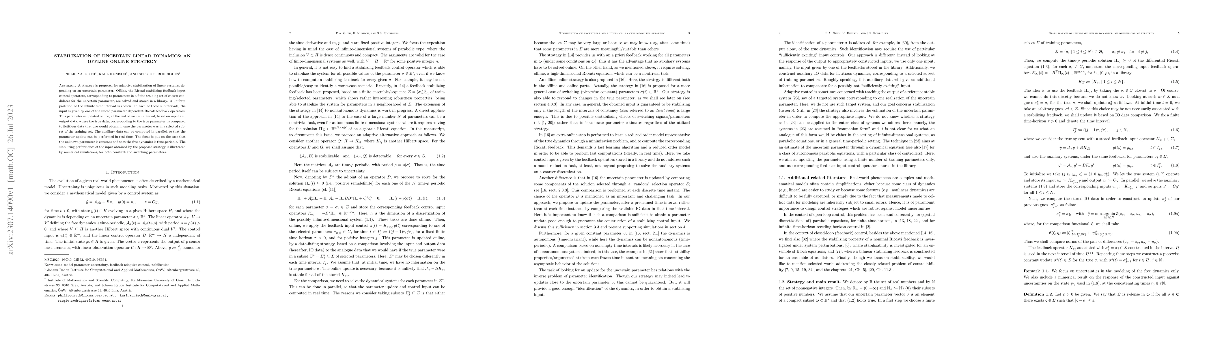 Thumbnail for Stabilization of uncertain linear dynamics: an offline-online strategy