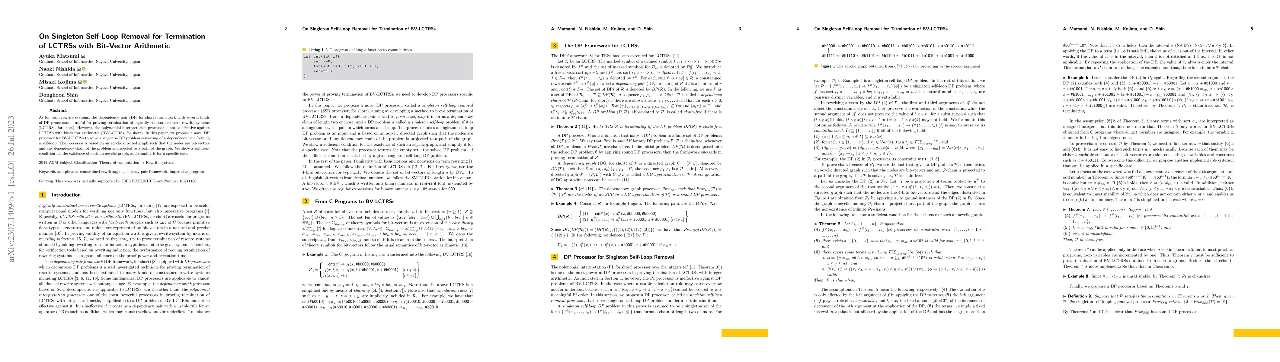 Thumbnail for On Singleton Self-Loop Removal for Termination of LCTRSs with Bit-Vector
  Arithmetic