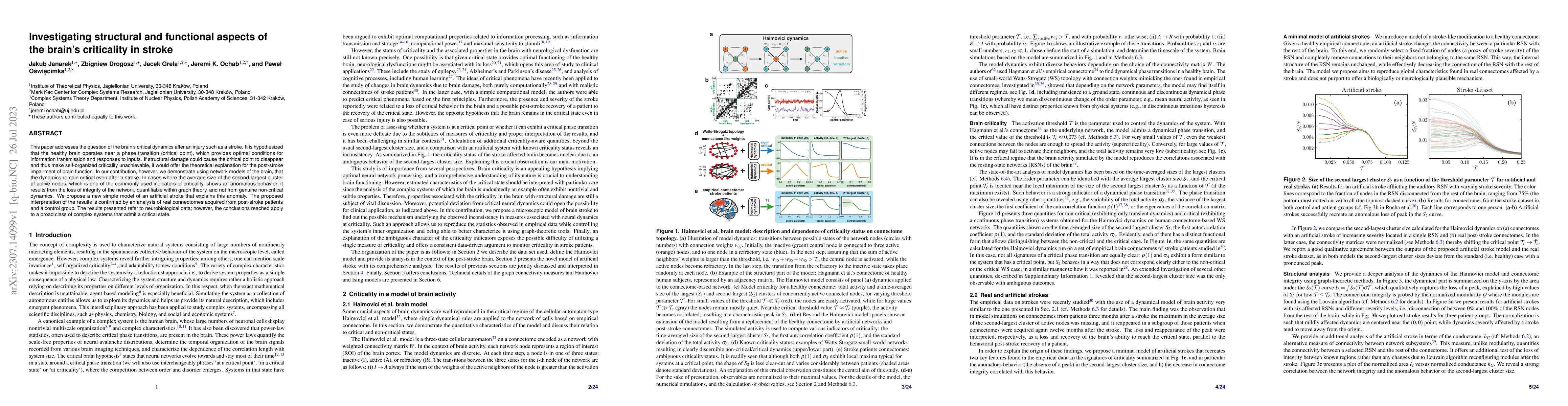Thumbnail for Investigating structural and functional aspects of the brain's
  criticality in stroke
