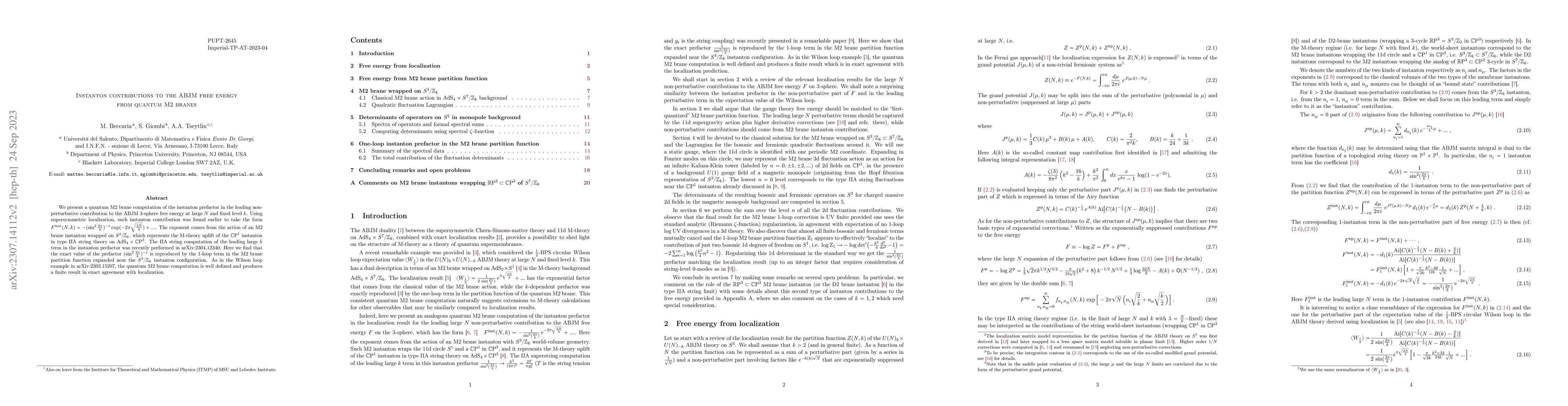 Thumbnail for Instanton contributions to the ABJM free energy from quantum M2 branes