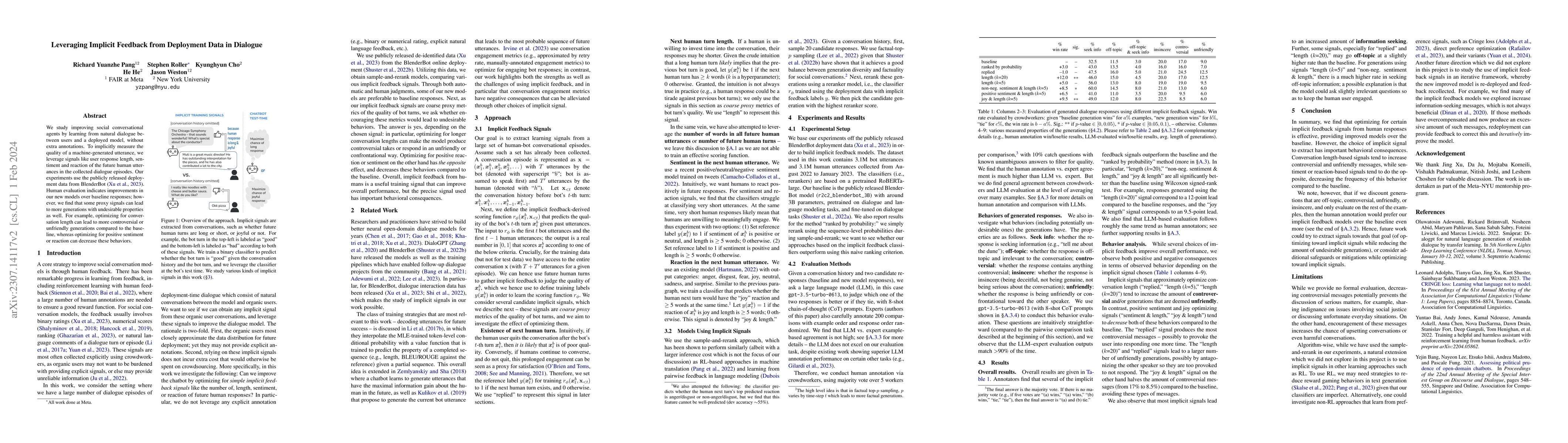 Thumbnail for Leveraging Implicit Feedback from Deployment Data in Dialogue