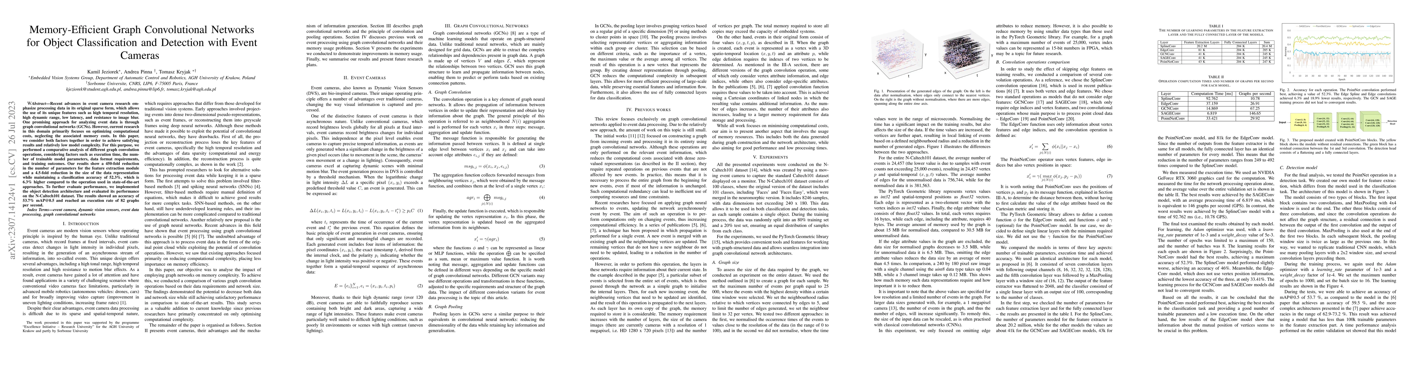 Thumbnail for Memory-Efficient Graph Convolutional Networks for Object Classification
  and Detection with Event Cameras