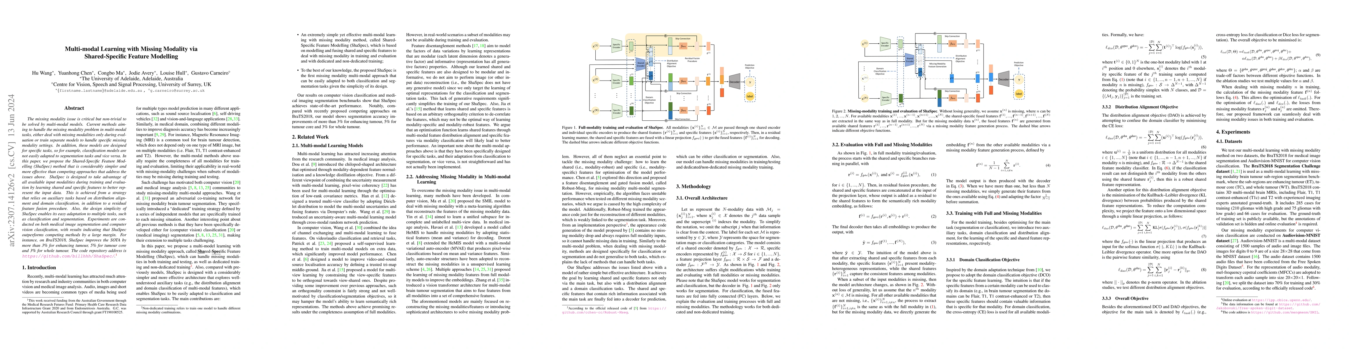 Thumbnail for Multi-modal Learning with Missing Modality via Shared-Specific Feature
  Modelling