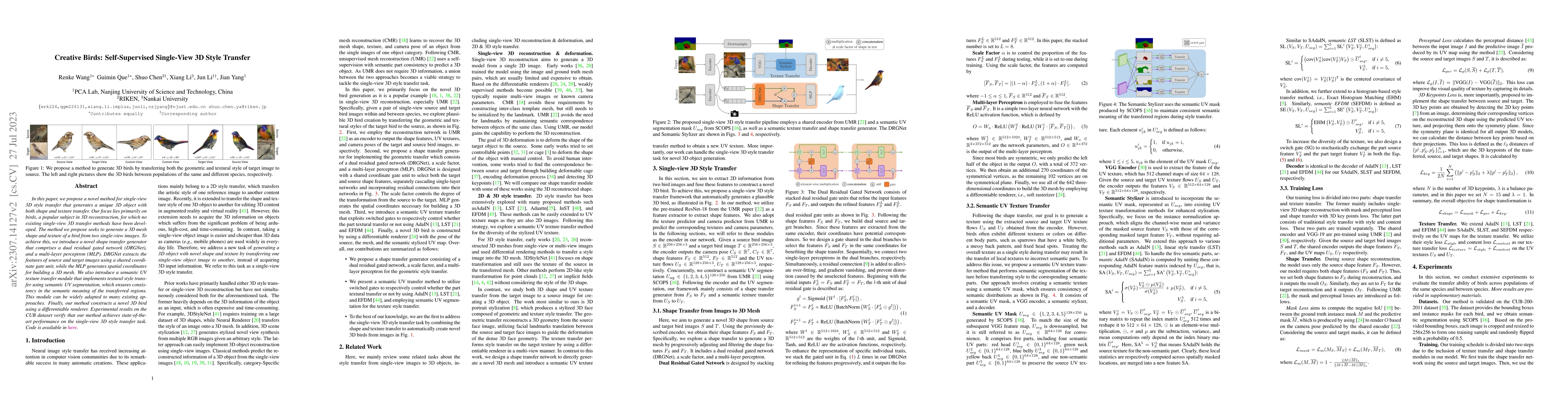 Thumbnail for Creative Birds: Self-Supervised Single-View 3D Style Transfer