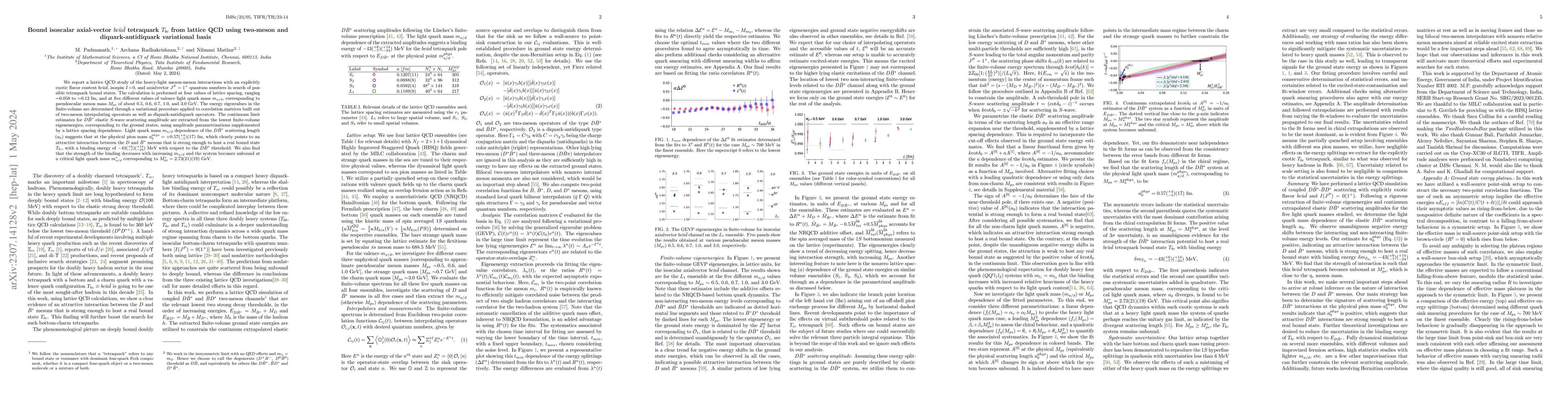 Thumbnail for Bound isoscalar axial-vector $bc\bar u\bar d$ tetraquark $T_{bc}$ from
  lattice QCD using two-meson and diquark-antidiquark variational basis