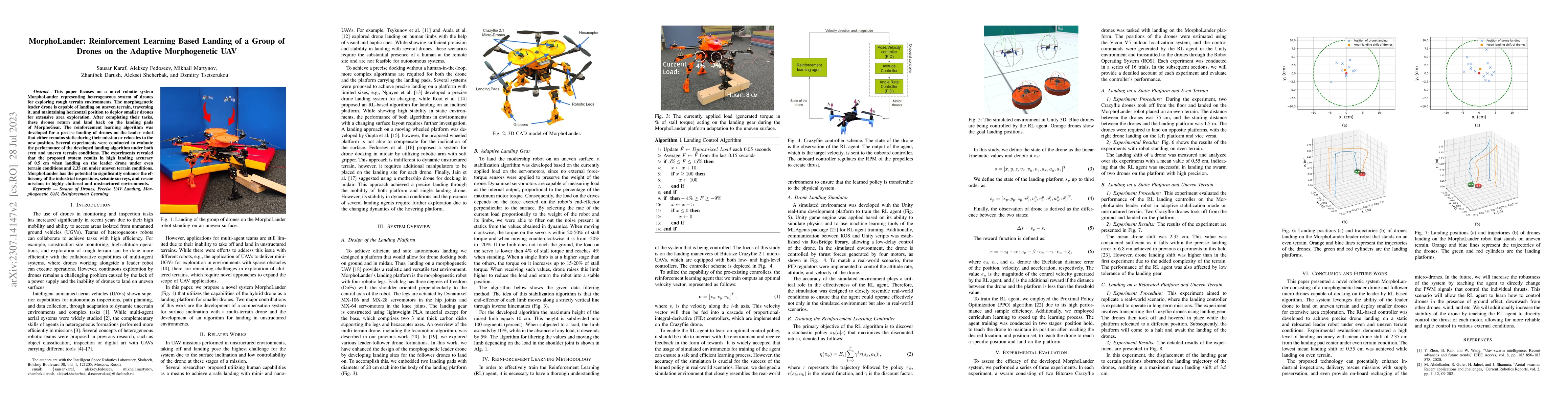 Thumbnail for MorphoLander: Reinforcement Learning Based Landing of a Group of Drones
  on the Adaptive Morphogenetic UAV