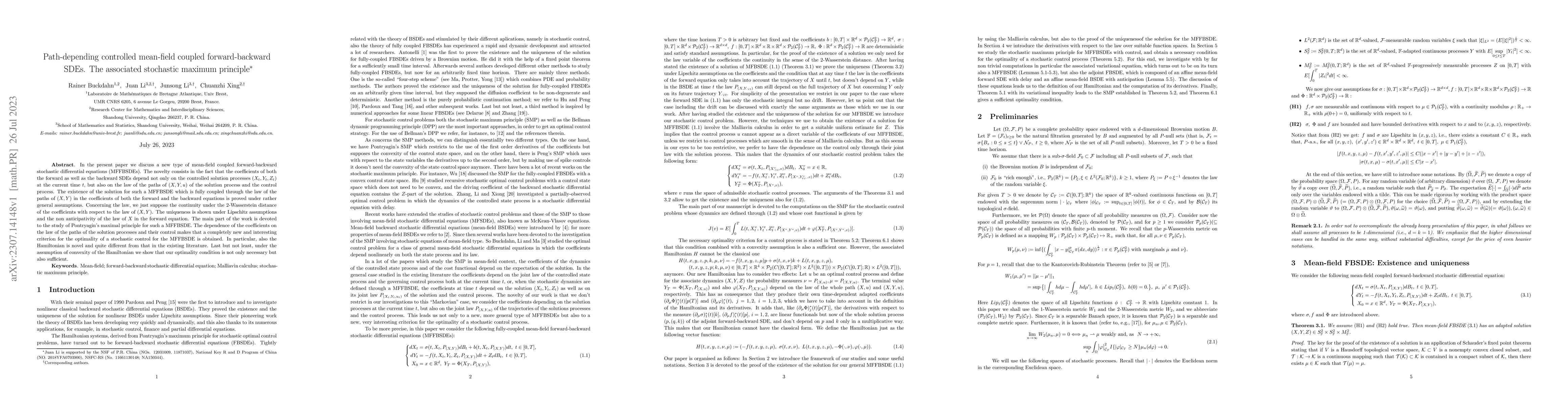 Thumbnail for Path-depending controlled mean-field coupled forward-backward SDEs. The
  associated stochastic maximum principle
