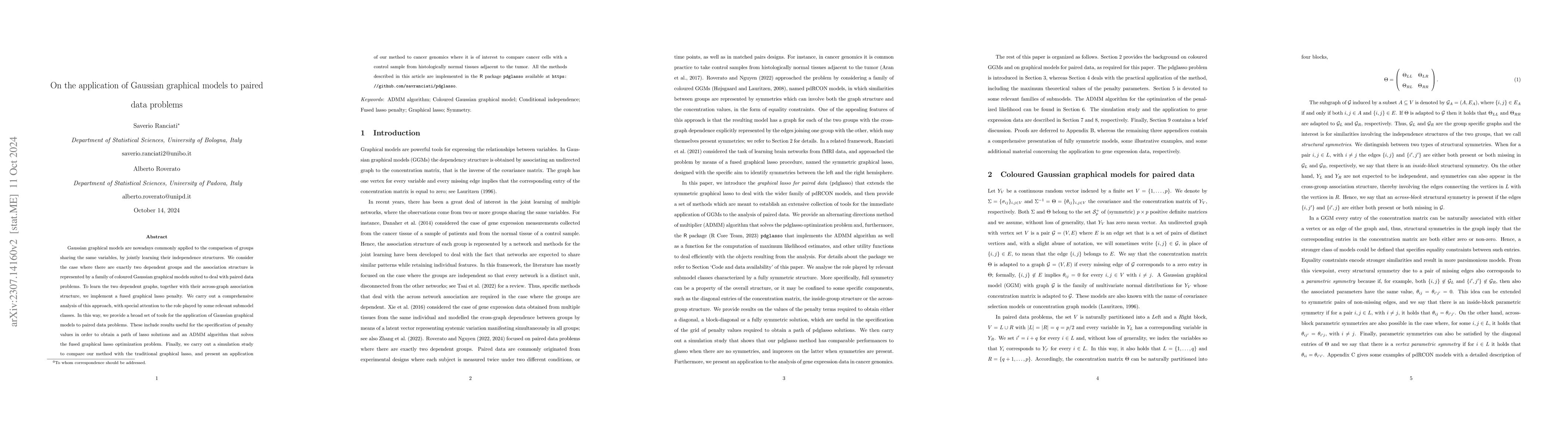 Thumbnail for On the application of Gaussian graphical models to paired data problems